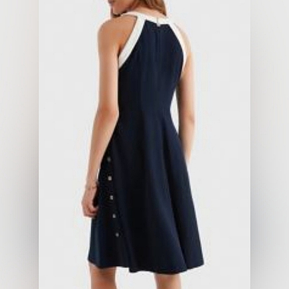 NWT Tommy Hilfiger white trimmed navy halter dress, button accent sides Sz 6 NEW - Picture 8 of 15